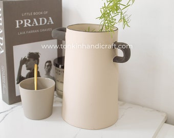 Cylinder flower vase, Vietnam Handicraft, shop office display bohemian rustic vintage, Modern, Minimal Design Home decor pottery