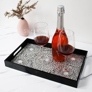 Lacquer Serving Trays with Handles, Rectangular Serving Trays, Luxury Serving Tray, Bar Drinks, Coffee table center piece Dinner tray