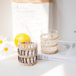 Seagrass Glassware,Wrapped Drink Tumbler, Woven Seagrass Wrapped Glassware, Seagrass cup holder Drinkware Housewarming gift Inactive