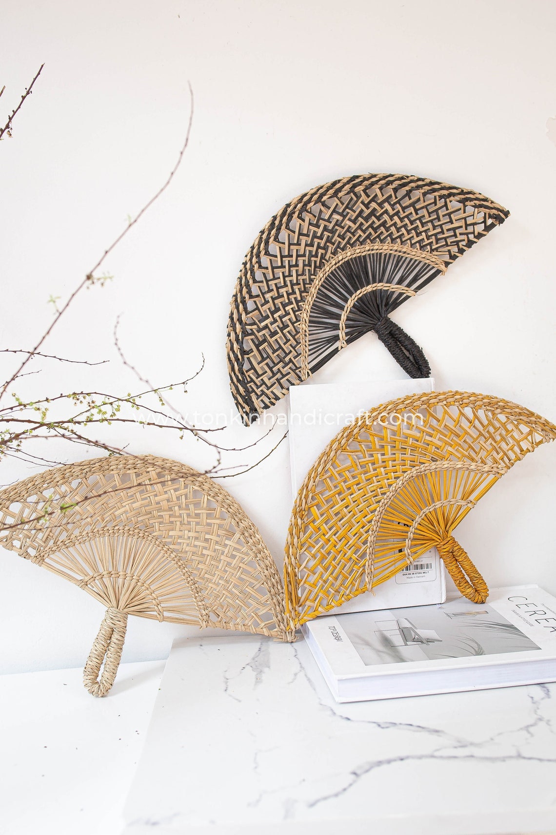 Seagrass Woven Fans, Wall-hanging Decoration, Handmade, Vintage Natural ...