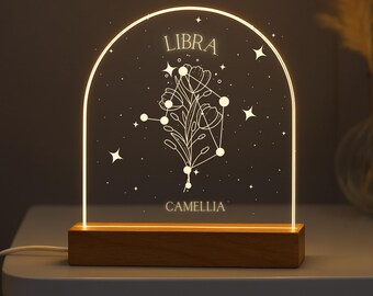 Personalized Zodiac LED Light, Custom Star Sign Gift for Couples, Birthday & Anniversary Decor, Mother&#39;s Day Gifts, Bestie Night Light Gifts