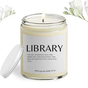 LIBRARY Soy Candle, Book Lover Gift, Literary Candles, Book Candle Gift, Book Lover Candle, Book lovers&#39; gifts, Book Lovers&#39; Candles