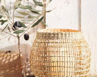 Bougeoir en jonc de mer, tressé à la main Rangement, rangement et organisation des bougies naturelles tissage tissé Panier Boho salle de bain salon