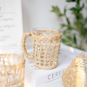 Seagrass Tumbler, Woven Seagrass Wrapped Glassware, Braided Weaving Seagrass Holder Seagrass Drinkware Dinnerware Housewarming gift