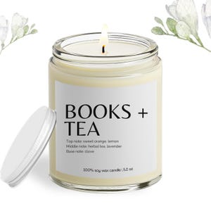 Books & Tea Soy Candle, Book Lover Gift, Literary Candles, Book Candle Gift, Book Lover Candle, Book lovers&#39; gifts, Book Lovers&#39; Candles