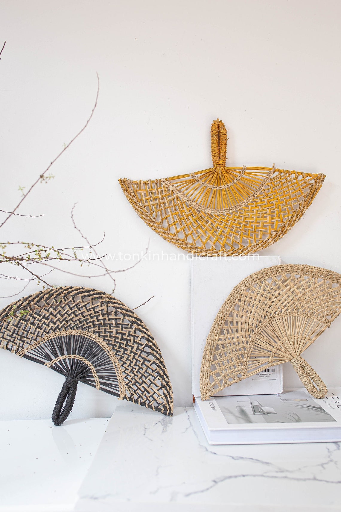 Seagrass Woven Fans, Wall-hanging Decoration, Handmade, Vintage Natural ...