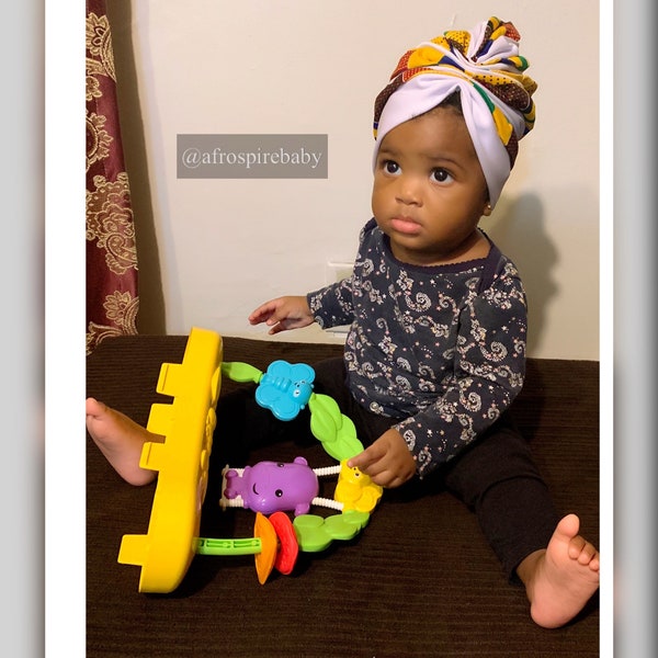 Kids African Turban Hat | Kente Turban | Baby Girl Turban | Pre-tied Headwrap | Kids Chemo Cap | Girls Chemo Cap | Kids African Turban