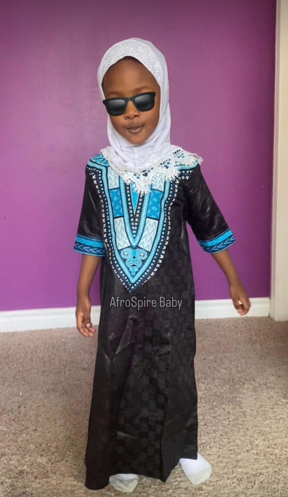 Girls' African Print Bazin Brocade Dress: Dashiki Ankara Outfit
