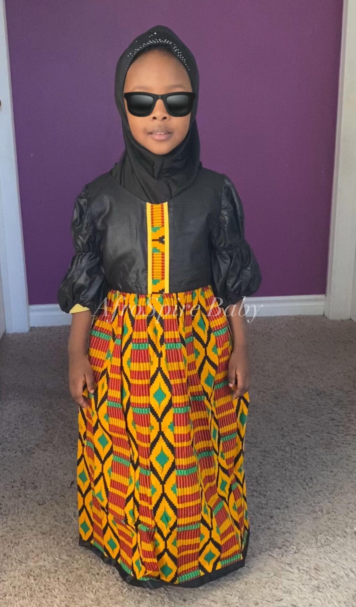 Vestito Principessa Dashiki Africano Per Bambina – 3D, Bretelle Stampa Digitale, In Misto Cotone, Taglie Multiple