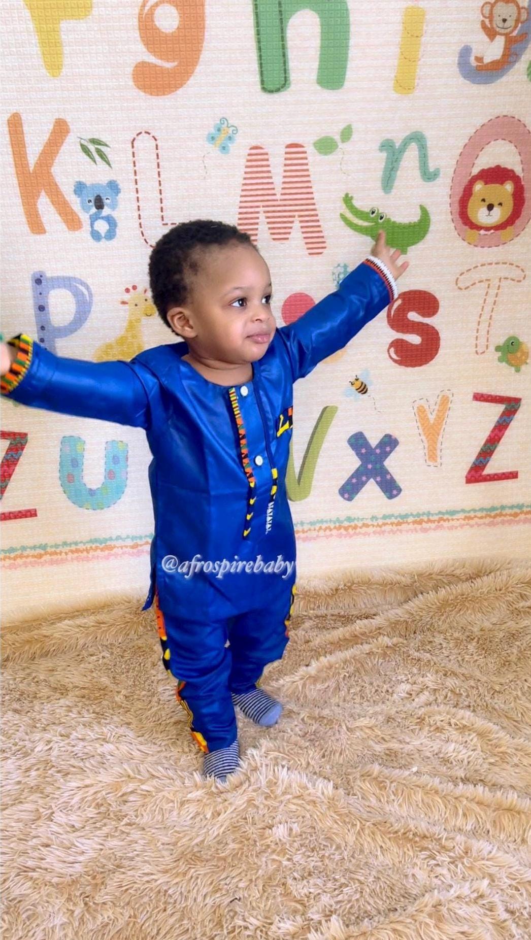 Boys African Suits: Cotton Kente Print Shirt and Pants Set Eid Christmas Party Birthday