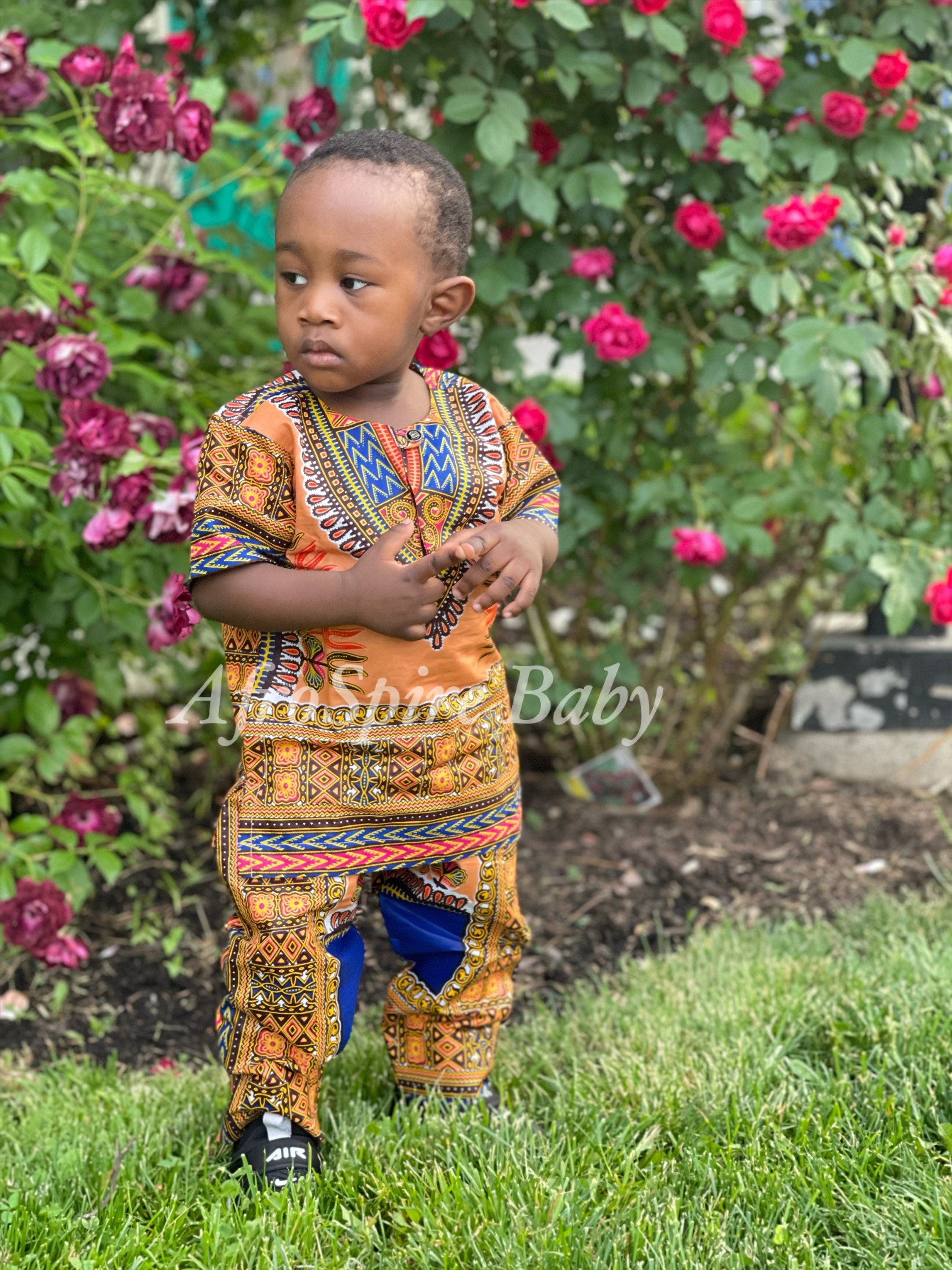 Boys African Prince Blue Kente Suit Toddler Boy Kente