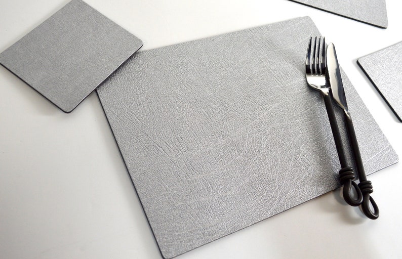 Set 6 12pcs Artisan Silver Bonded Leather Place Mats Table Etsy