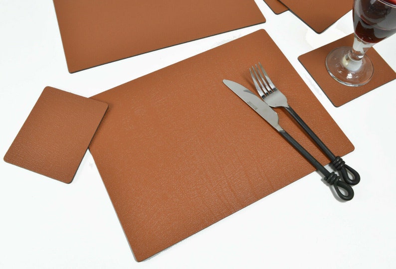 Tableware Serving Linen Set Of 8 Artisan Brown Bonded Leather