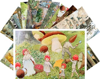 Postcards Set 24pcs * Small Forest People by Elsa Beskow Vintage Kids Book Art CD3010