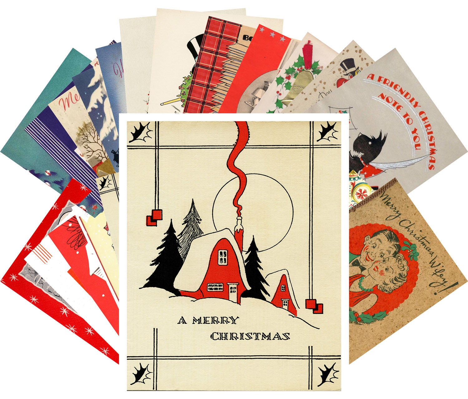 Postcards Set 24pcs Art Deco Vintage Christmas Greeting Etsy