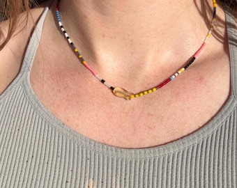 Beaded fish necklace, sardine necklace with beads, simple fish necklace, colorful beaded necklace