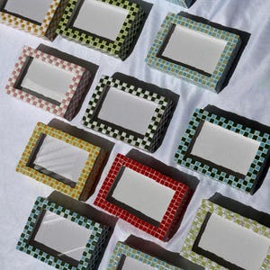 Handmade  mosaic picture frame, checkerboard mini Polaroid frame, colorful photo frame, modern retro home decor, small desk frame gift
