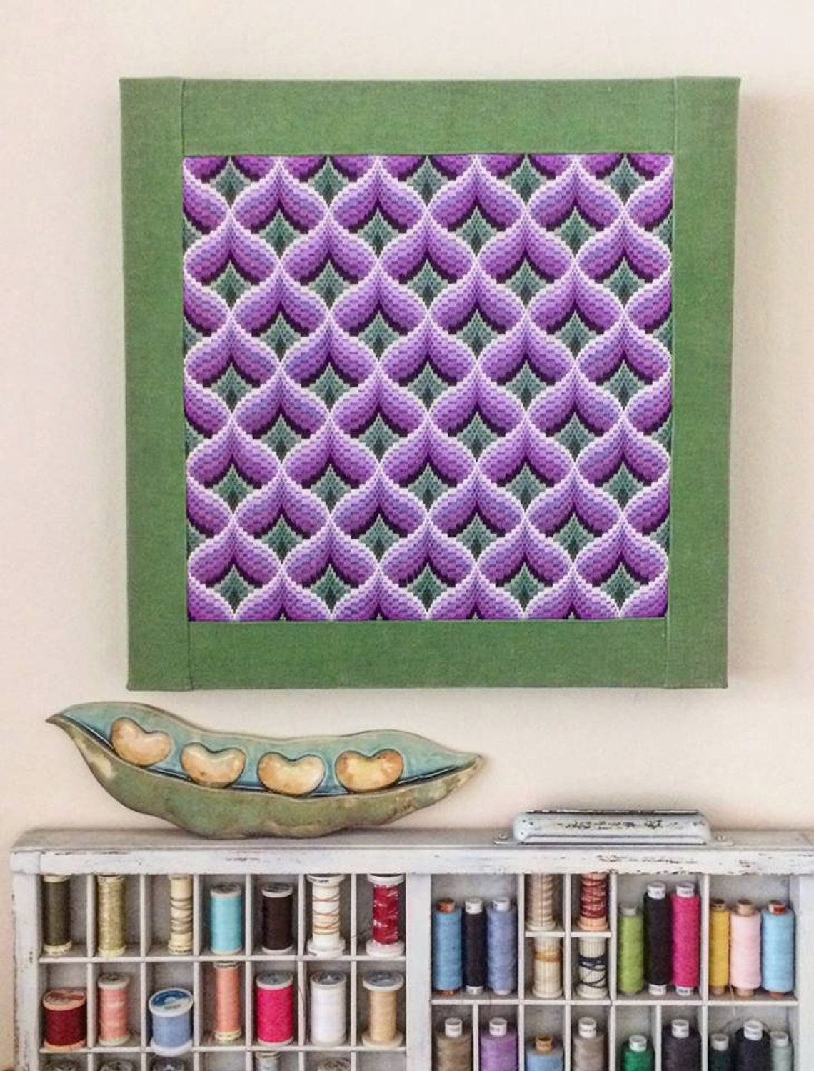 Bargello Needlepoint in 3D Canvas Framed Pomegranates Etsy
