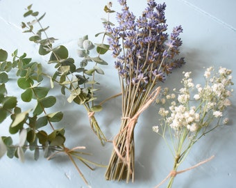 DIY Dried Flower Kit for Place Settings, Gift bags, Favors & More! Eucalyptus/Lavender/Babysbreath Dried Flower Kit for Weddings and Events.