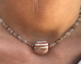 Agate and quartz beaded choker