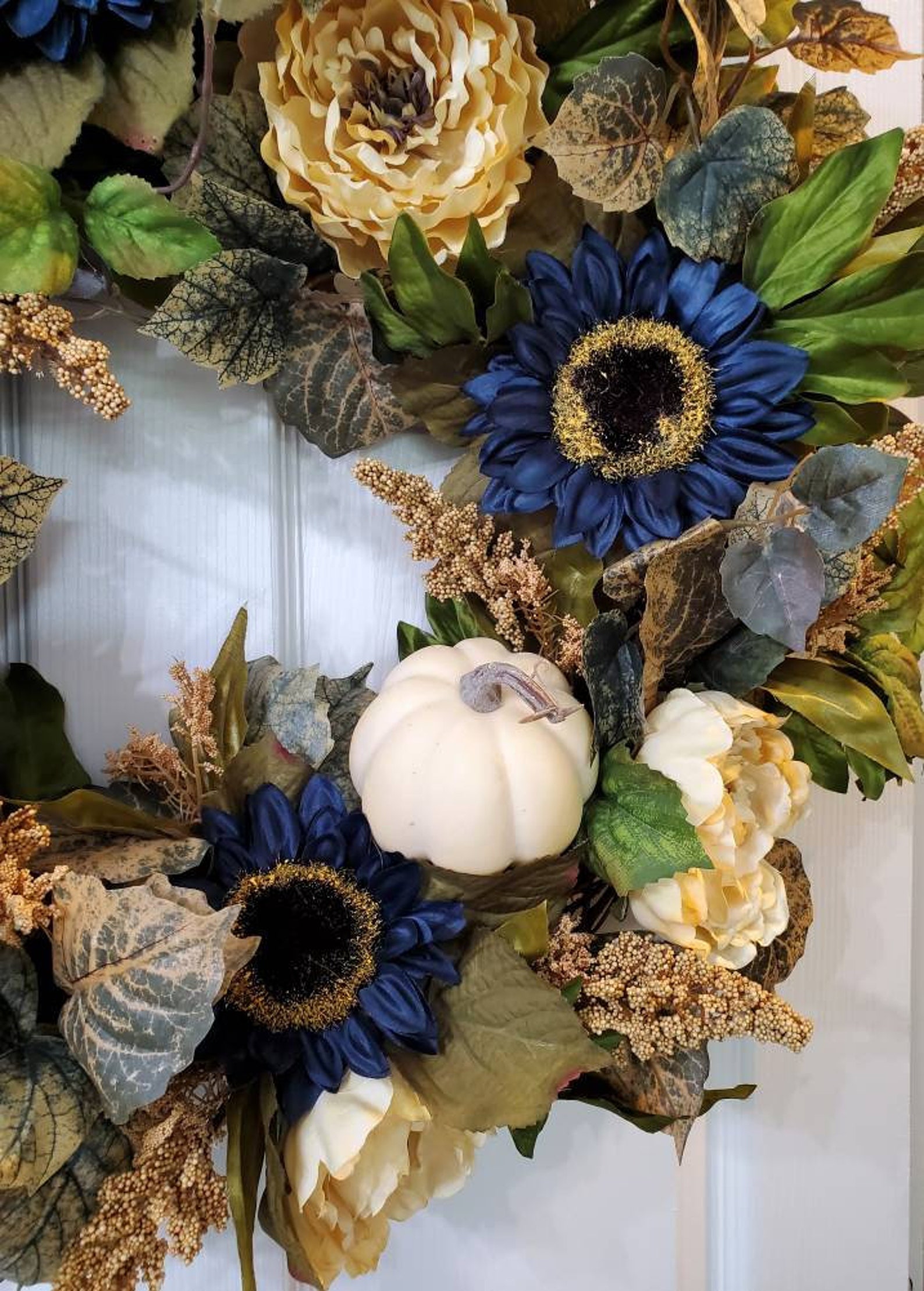 Blue Fall Wreath Fall Sunflower Wreath Fall Peony Wreath - Etsy