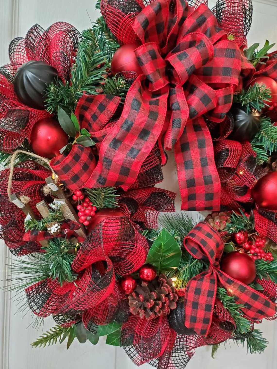 Buffalo Plaid Wreath and Garland Set 6ft. Garland and Wreath Etsy