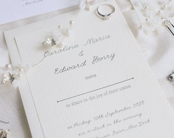 Unique printed invitation, classic wedding invitation and envelope set, elegant wedding invites embossed dye wax Japanese paper