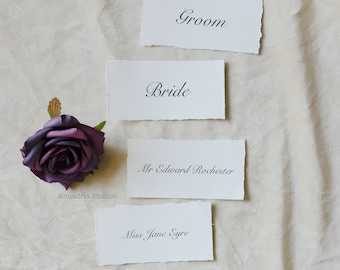 Wedding place cards, elegant custom name placecards printed Jane eyre escort cards handmade deckle edge Bronte sisters