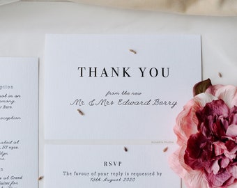 Romantic wedding thank you cards, personalised mr and mrs thank you card pack