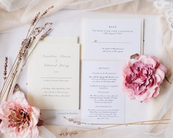 Luxury printed invitation suite, rustic wedding invitation set, elegant embossed wedding card, fine art invites
