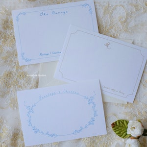 Op maat bedrukte familienotitiekaarten, klassiek gepersonaliseerd naamkaartje, briefpapier, bloemenkatoenpapier, monogramkaart