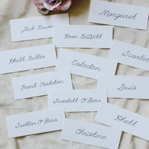 Marque-places de mariage classiques, marque-places de table blancs personnalisés, marque-places imprimés personnalisés