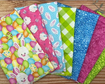 Bunny Hop påsktygpaket – Pastellfärgade vårfärgade Fat Quarters för quilts och hantverk