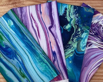 Liquify Fat Quarter-paket – 4-delat modernt quiltningsset i bomull – Abstract Paint Swirl Fabric Collection