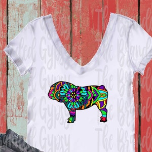 Mandala Colored Bulldog-  V-neck/T-Shirt/Tank/Transfer