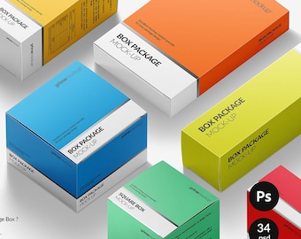 Cardboard Package Box Mockup Bundle, High Resolution PSD (Digital Download)