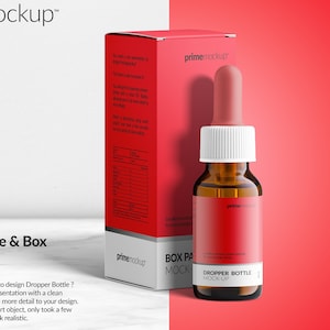 Glass Dropper Bottle and cardboard box mockup, High Resolution PSD (Digital Download)