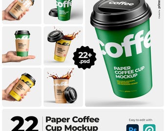 Papierkaffeetasse Mockup Mega Bundle, Verpackung Branding Mockup, hohe Auflösung PSD (Digitaler Download)
