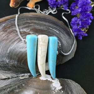 Ivory Turquoise Pendant,Energy Necklace,Graduation Gift,Birthday Gift,Teeth Stainless Steel Necklace,Charm Knight Necklace, Warrior Necklace