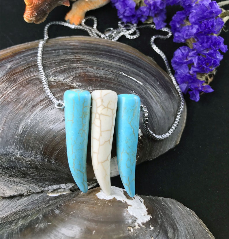Warrior Necklace Ivory Turquoise Pendant,Energy Necklace,Graduation Gift,Birthday Gift,Teeth Stainless Steel Necklace,Charm Knight Necklace