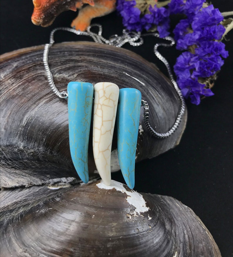 Warrior Necklace Ivory Turquoise Pendant,Energy Necklace,Graduation Gift,Birthday Gift,Teeth Stainless Steel Necklace,Charm Knight Necklace