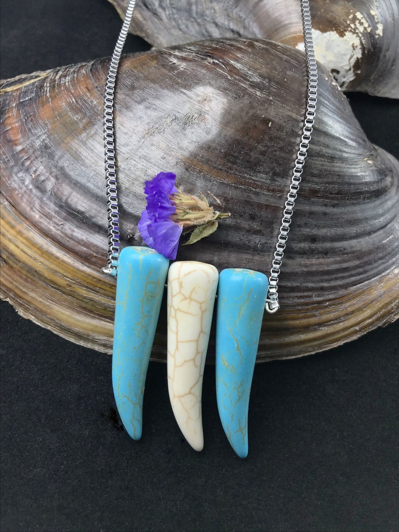 Warrior Necklace Ivory Turquoise Pendant,Energy Necklace,Graduation Gift,Birthday Gift,Teeth Stainless Steel Necklace,Charm Knight Necklace