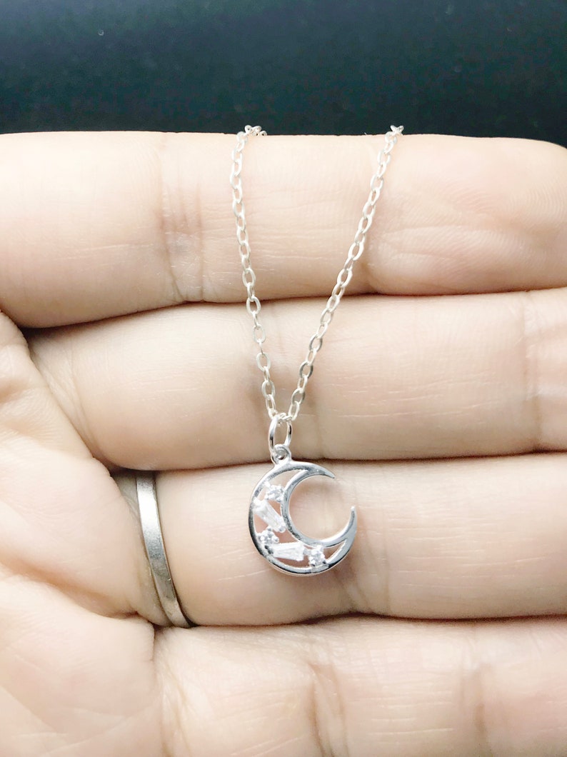 Mini Moon Necklace,Mini Diamond Necklace,Zircon Stereo Hexagon Star,Zircon Moon Pendant,Christmas Gift,Hollow Moon Pendant,Initial Necklace
