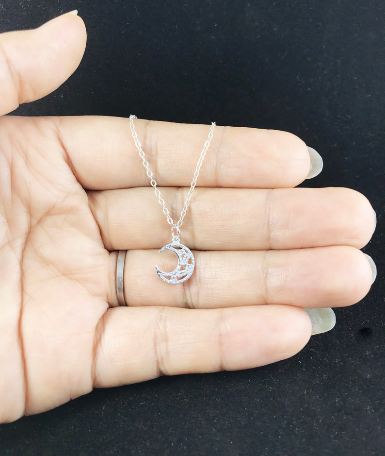 Mini Moon Necklace,Mini Diamond Necklace,Zircon Stereo Hexagon Star,Zircon Moon Pendant,Christmas Gift,Hollow Moon Pendant,Initial Necklace