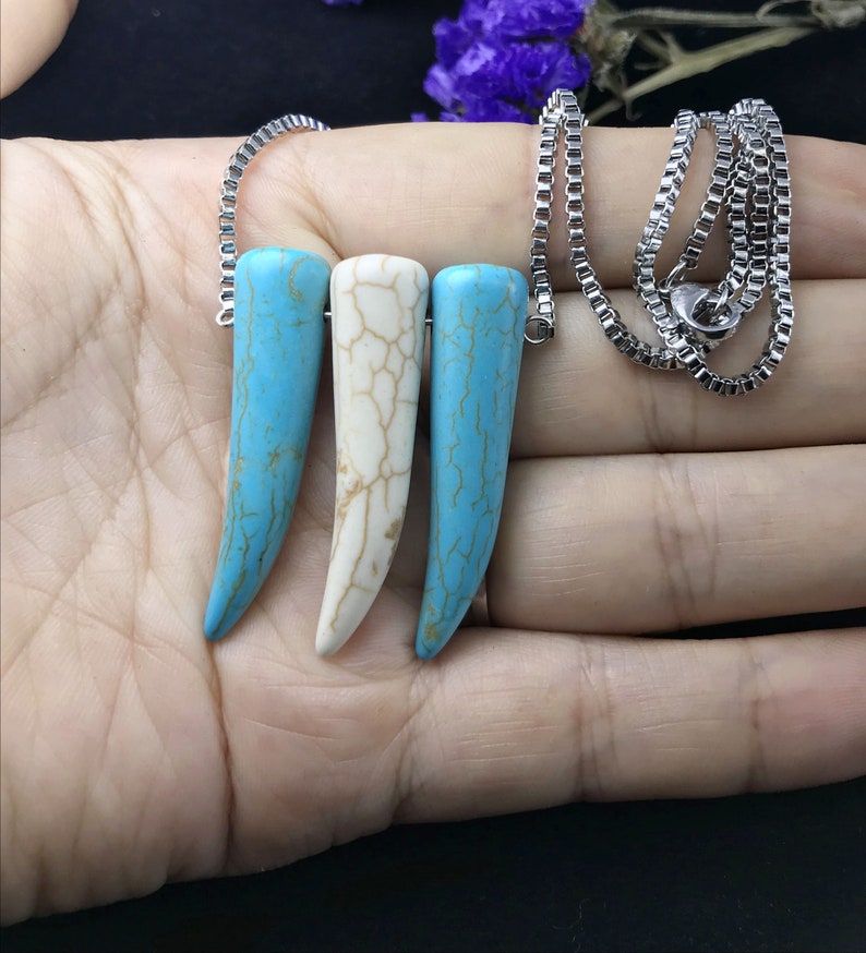 Warrior Necklace Ivory Turquoise Pendant,Energy Necklace,Graduation Gift,Birthday Gift,Teeth Stainless Steel Necklace,Charm Knight Necklace