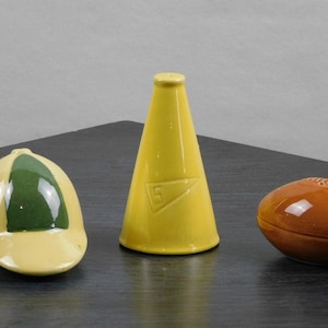 ヴィンテージ、セラミック、3ピース、スポーツテーマ、塩コショウ入れ