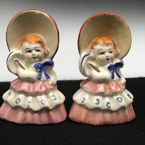 Made in Occupied Japan, Lovely Ladies with Parasols, figural salt and pepper shakers