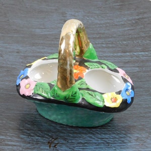 Vintage, Japan, small, unique, ceramic, basket with floral design