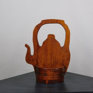 Vintage, handgeschnitzt, Holz, Teekessel Wandpflanzgefäß, Bauernhaus / Landdekor