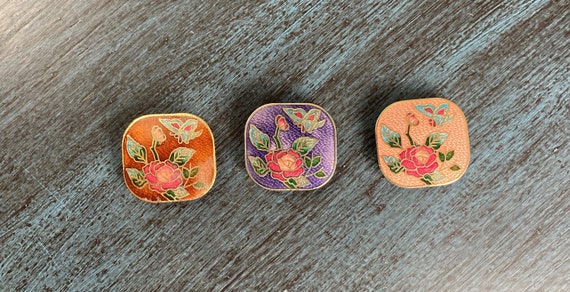 Vintage, Small, Butterfly and Floral, Cloisonne Belt Buckles  display picture 1